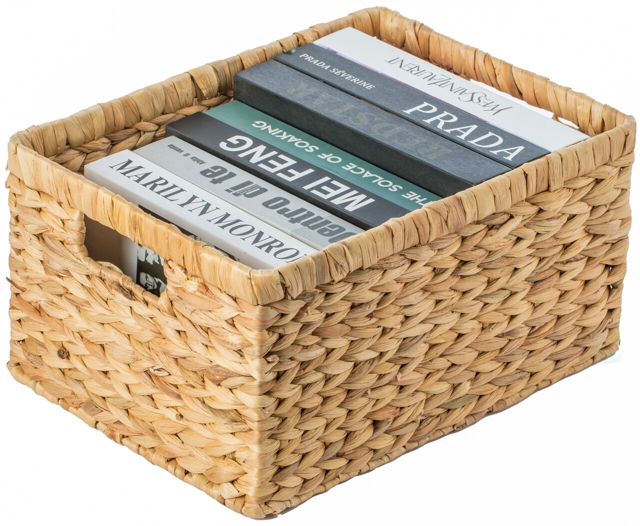 Natural Woven Water Hyacinth Wicker Rectangular Storage Bin Basket with Handles